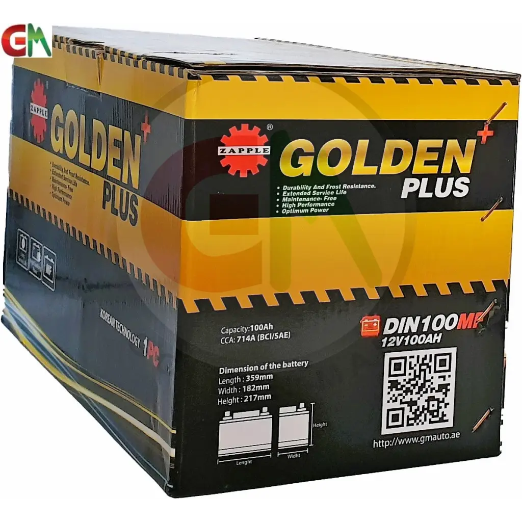 Zapple Golden Plus Car Battery - DIN100MF 12V100AH - Car