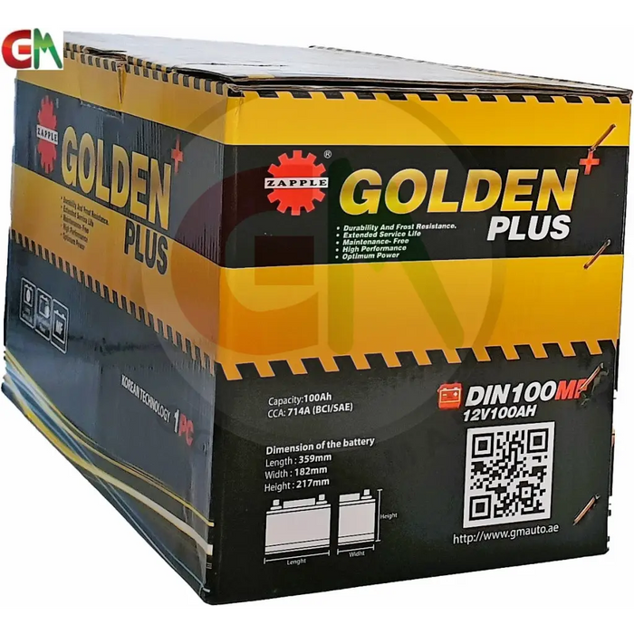 Zapple Golden Plus Car Battery - DIN100MF 12V100AH - Car