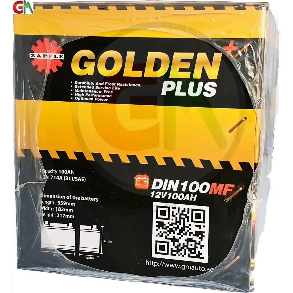 Zapple Golden Plus Car Battery - DIN100MF 12V100AH - Car