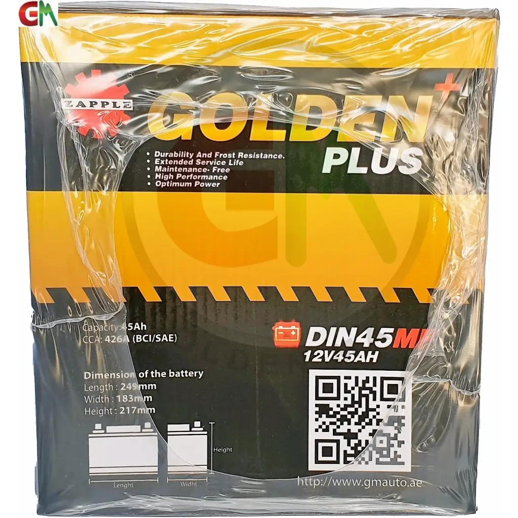 Zapple Golden Plus Car Battery - DIN45MF 12V45AH - Car