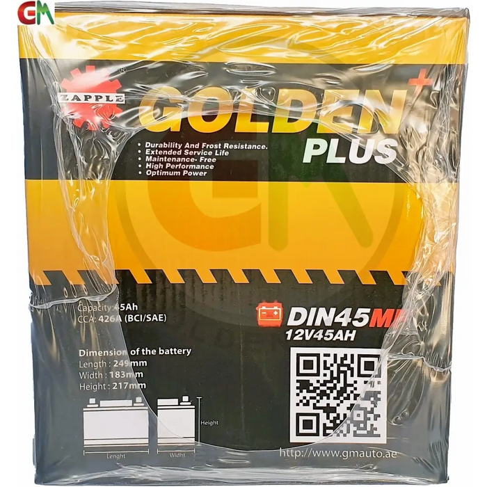 Zapple Golden Plus Car Battery - DIN45MF 12V45AH - Car