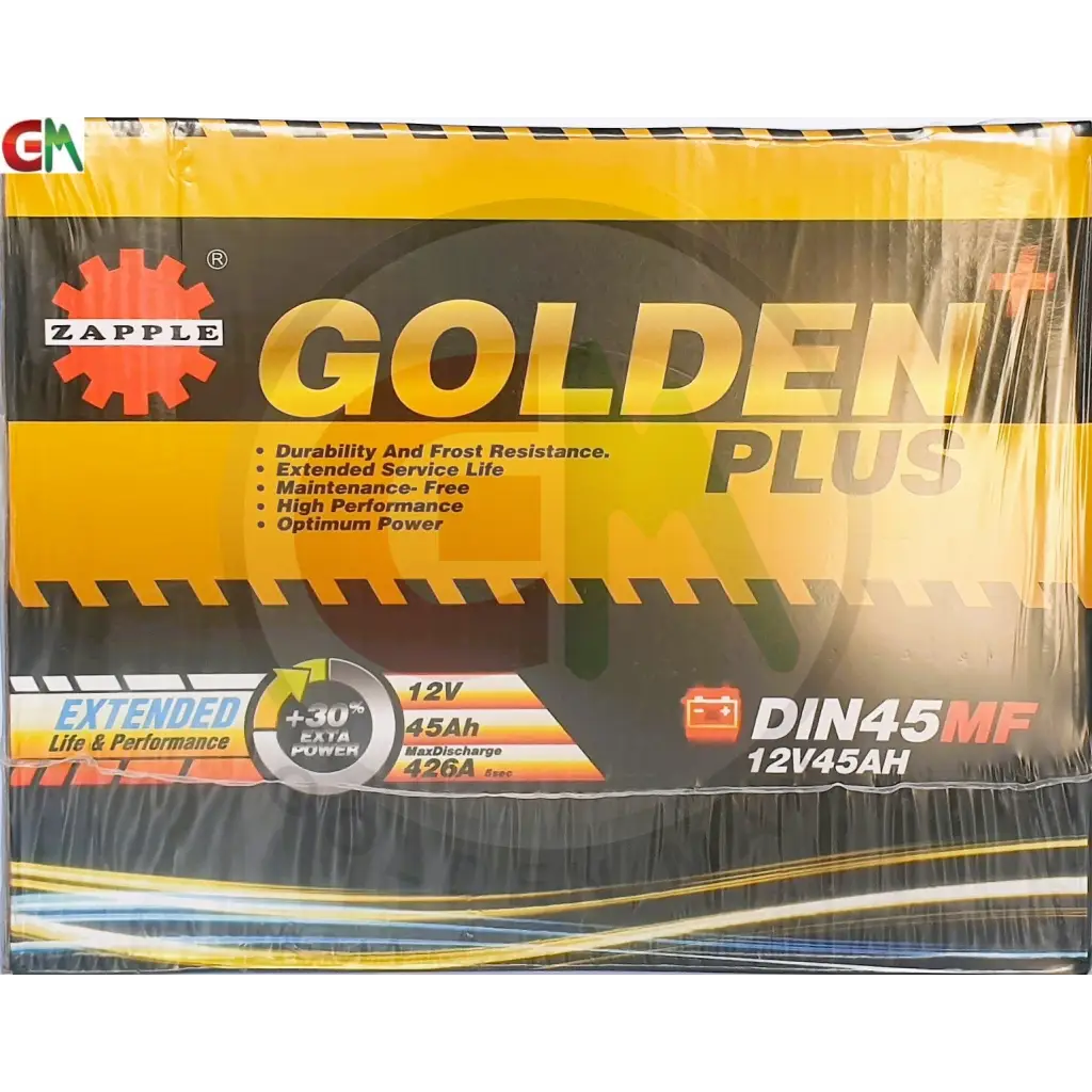 Zapple Golden Plus Car Battery - DIN45MF 12V45AH - Car