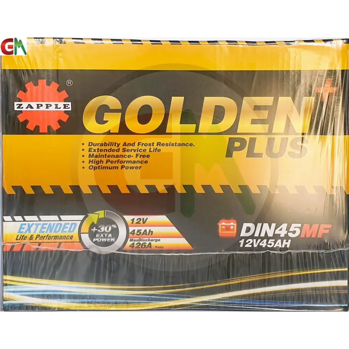 Zapple Golden Plus Car Battery - DIN45MF 12V45AH - Car