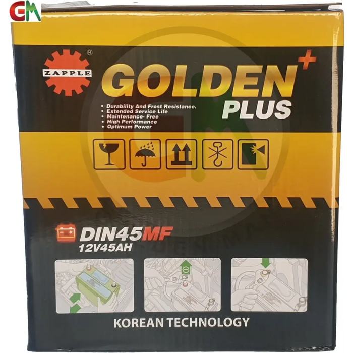 Zapple Golden Plus Car Battery - DIN45MF 12V45AH - Car