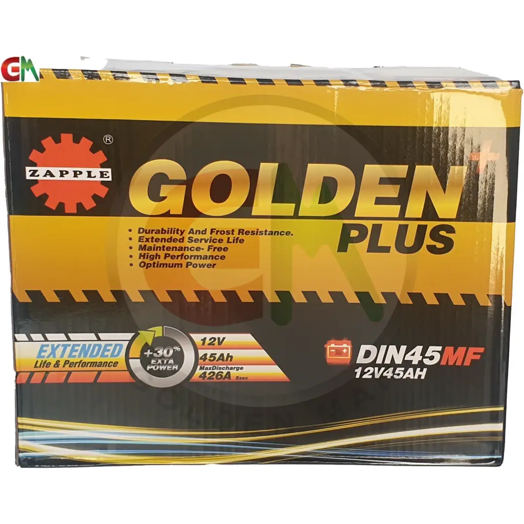 Zapple Golden Plus Car Battery - DIN45MF 12V45AH - Car