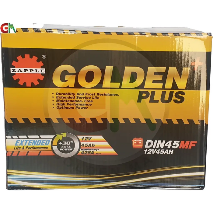 Zapple Golden Plus Car Battery - DIN45MF 12V45AH - Car