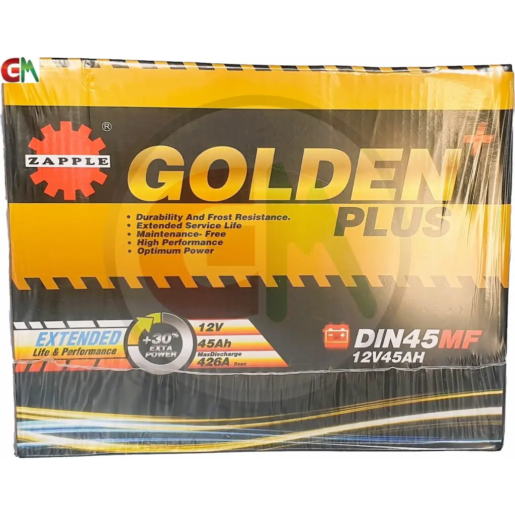 Zapple Golden Plus Car Battery - DIN45MF 12V45AH - Car