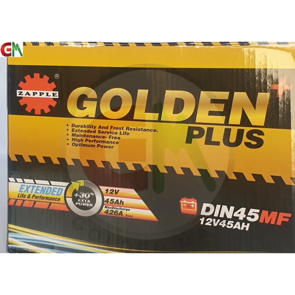 Zapple Golden Plus Car Battery - DIN45MF 12V45AH - Car