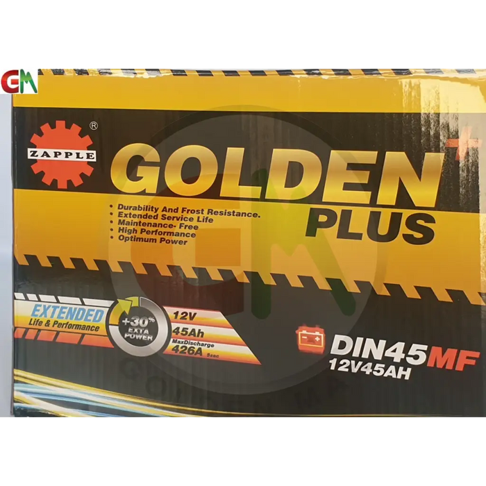 Zapple Golden Plus Car Battery - DIN45MF 12V45AH - Car