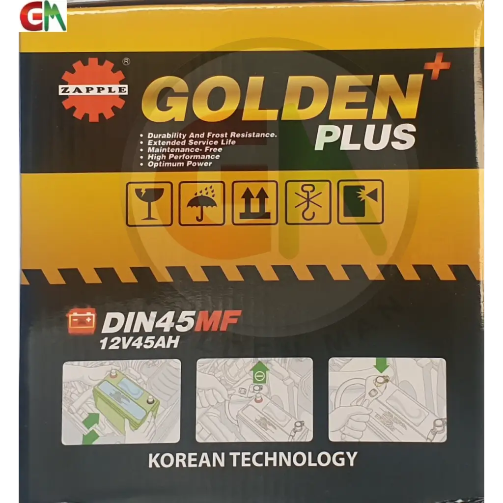 Zapple Golden Plus Car Battery - DIN45MF 12V45AH - Car