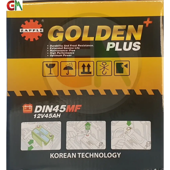 Zapple Golden Plus Car Battery - DIN45MF 12V45AH - Car