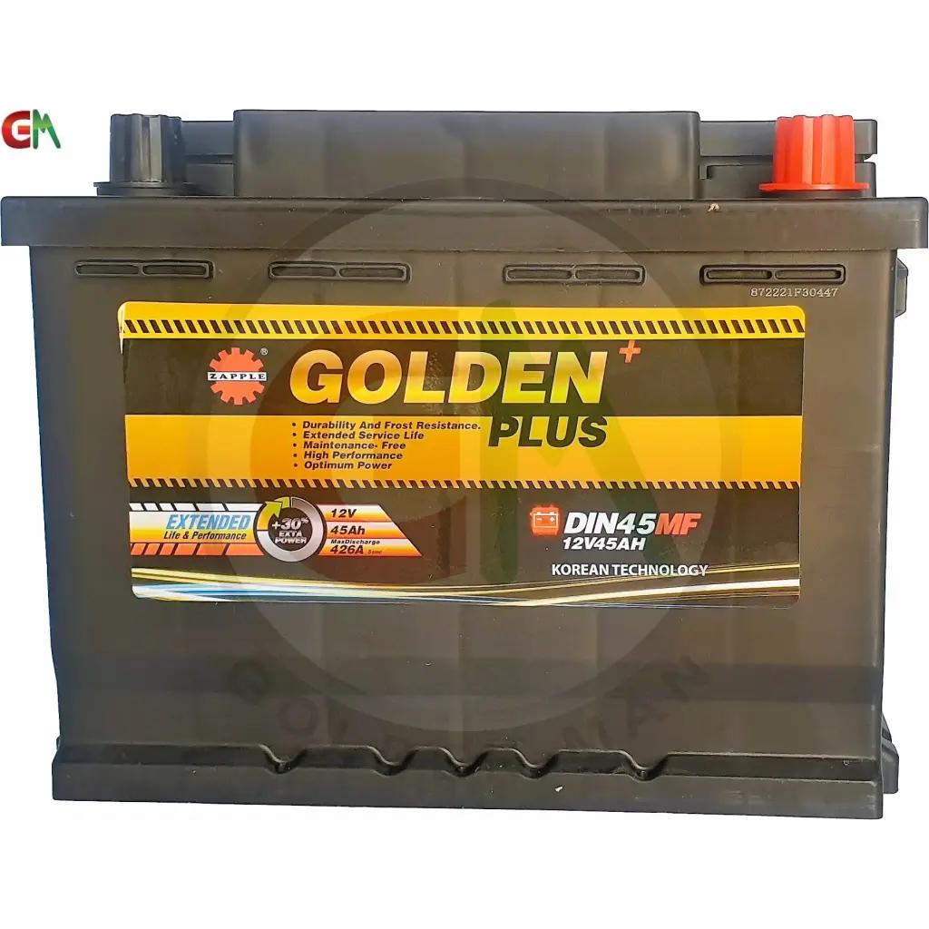 Zapple Golden Plus Car Battery - DIN45MF 12V45AH - Car