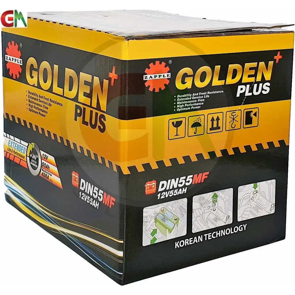 Zapple Golden Plus Car Battery - DIN55MF 12V55AH - Car