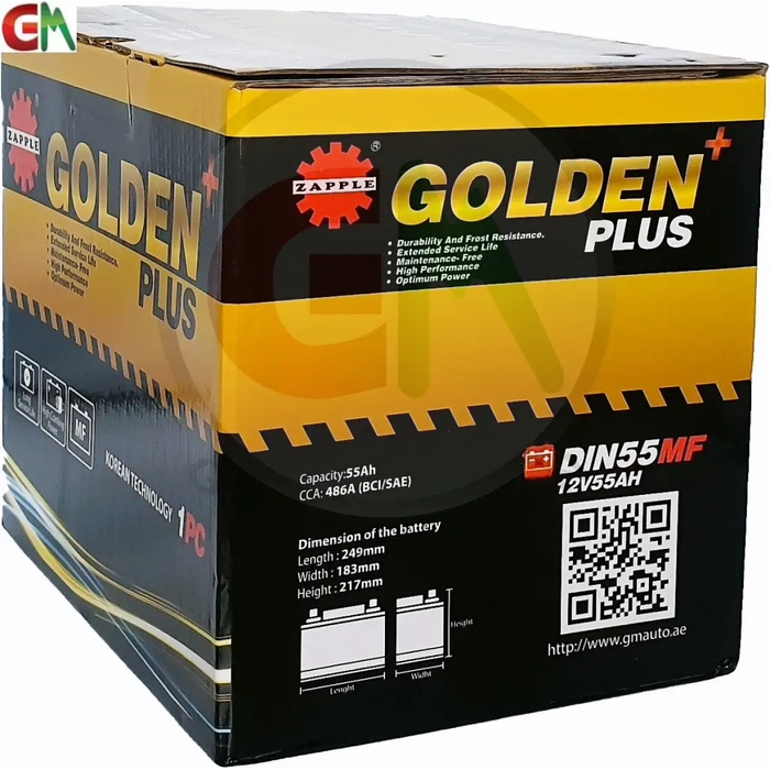 Zapple Golden Plus Car Battery - DIN55MF 12V55AH - Car