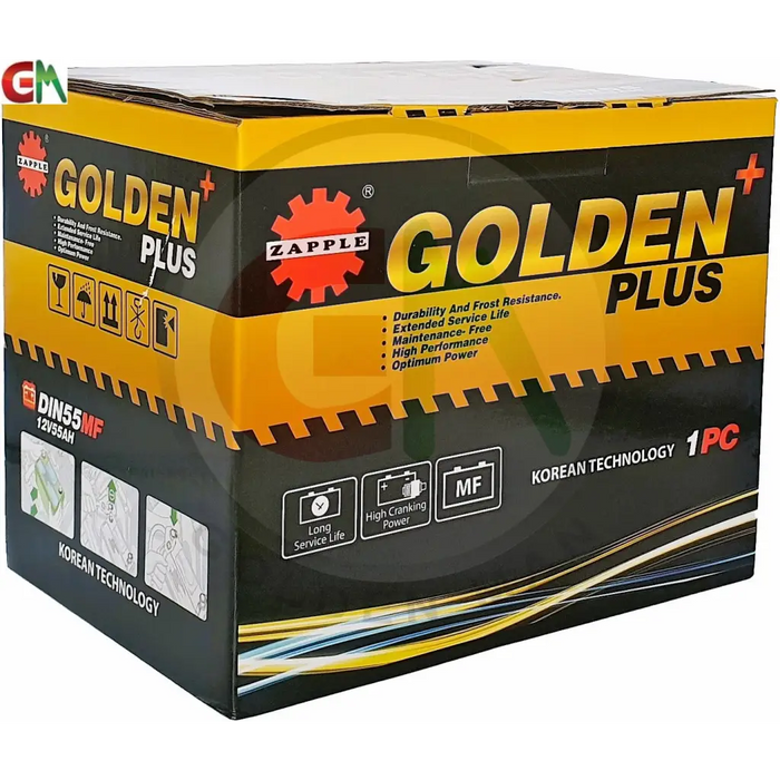 Zapple Golden Plus Car Battery - DIN55MF 12V55AH - Car