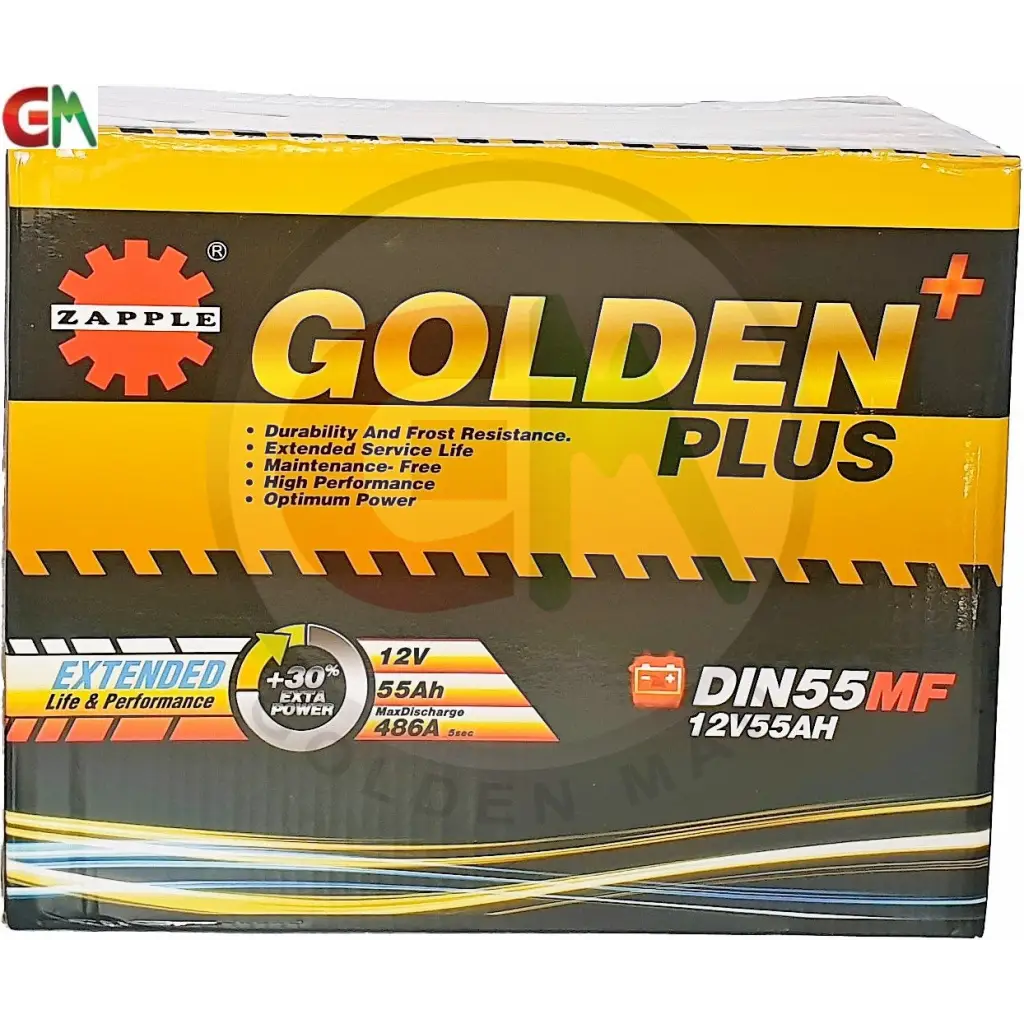 Zapple Golden Plus Car Battery - DIN55MF 12V55AH - Car