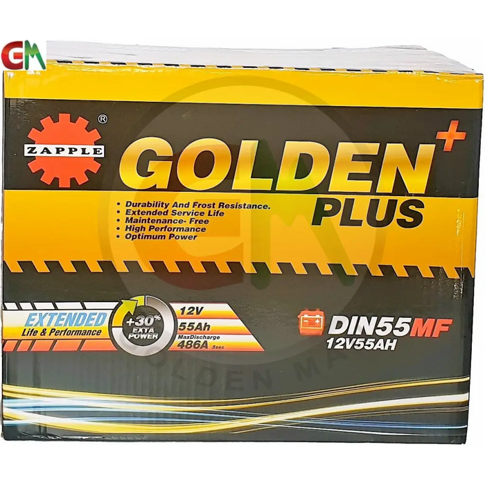 Zapple Golden Plus Car Battery - DIN55MF 12V55AH - Car