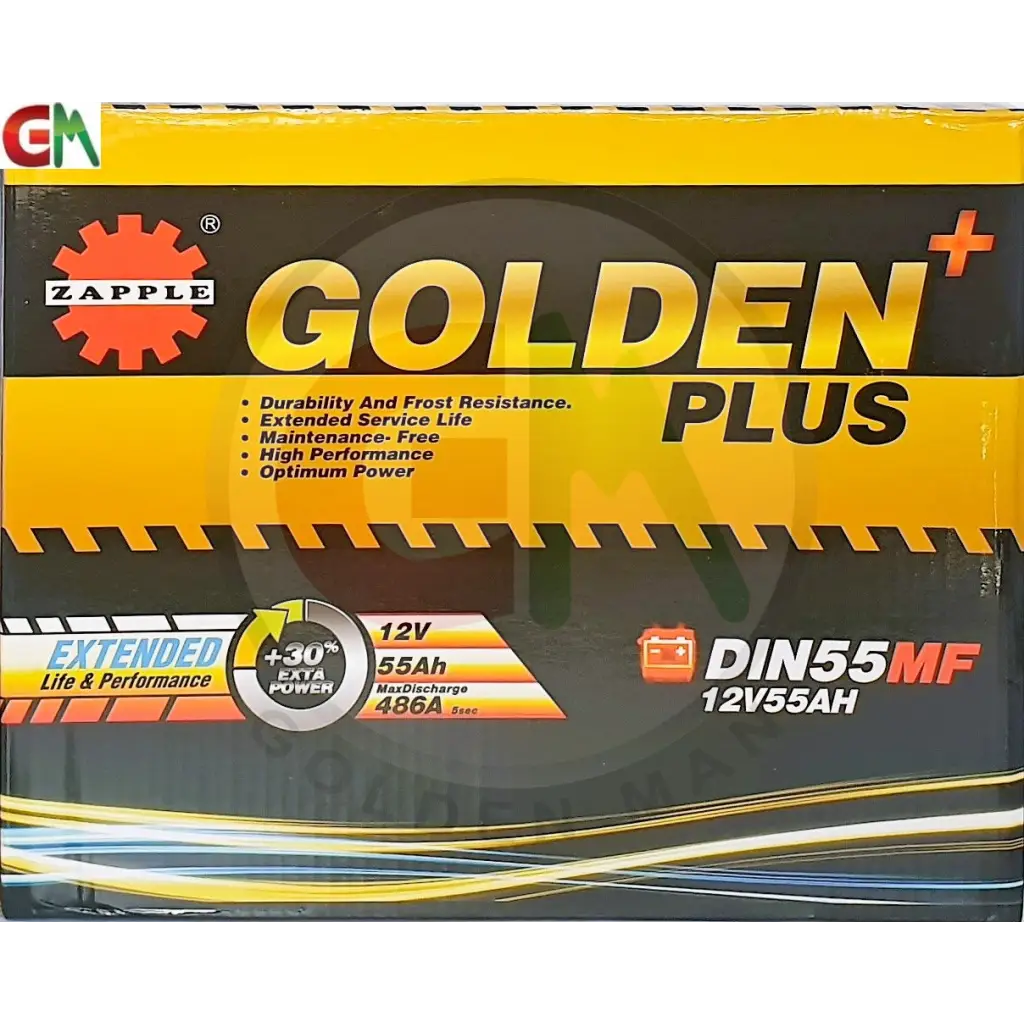 Zapple Golden Plus Car Battery - DIN55MF 12V55AH - Car