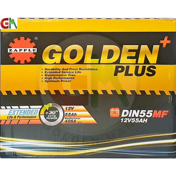 Zapple Golden Plus Car Battery - DIN55MF 12V55AH - Car