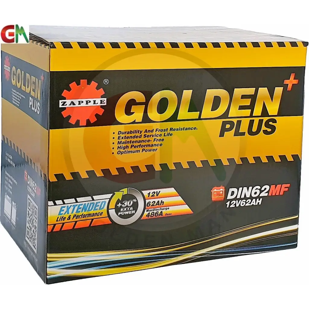 Zapple Golden Plus Car Battery - DIN62MF 12V62AH - Car