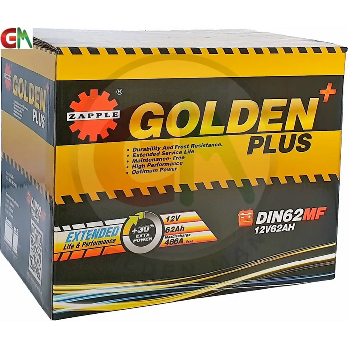 Zapple Golden Plus Car Battery - DIN62MF 12V62AH - Car