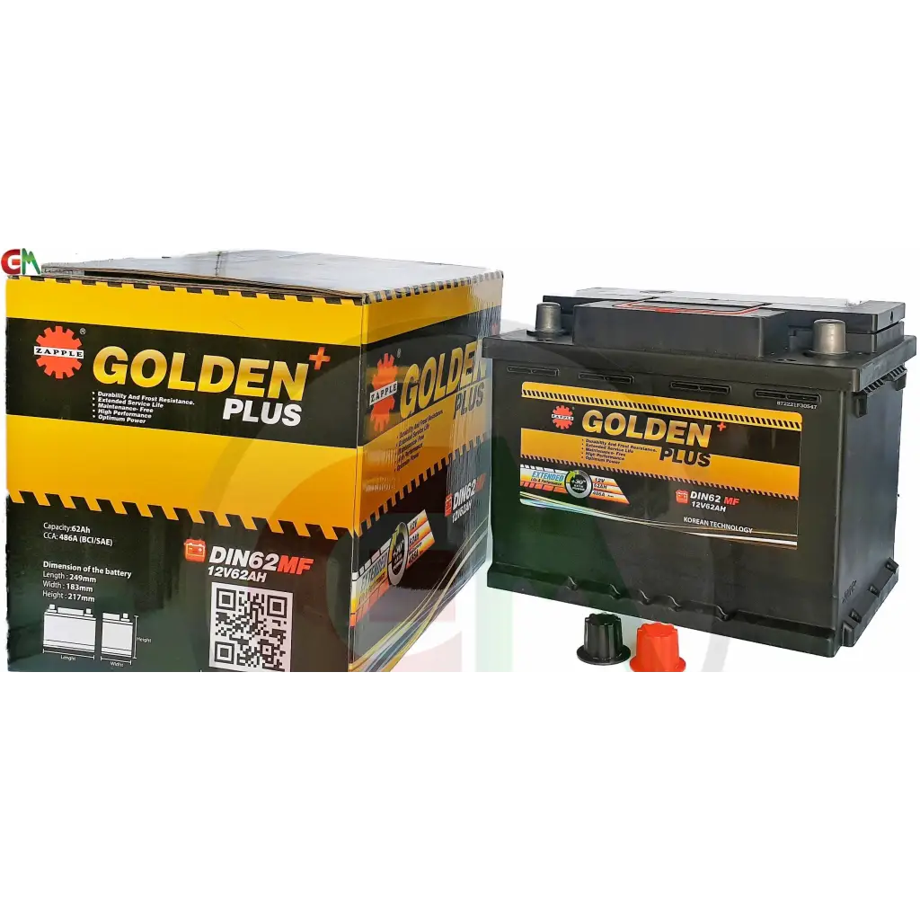 Zapple Golden Plus Car Battery - DIN62MF 12V62AH - Car