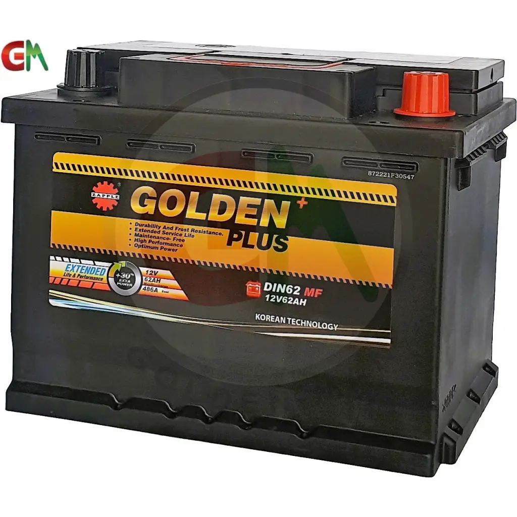 Zapple Golden Plus Car Battery - DIN62MF 12V62AH - Car