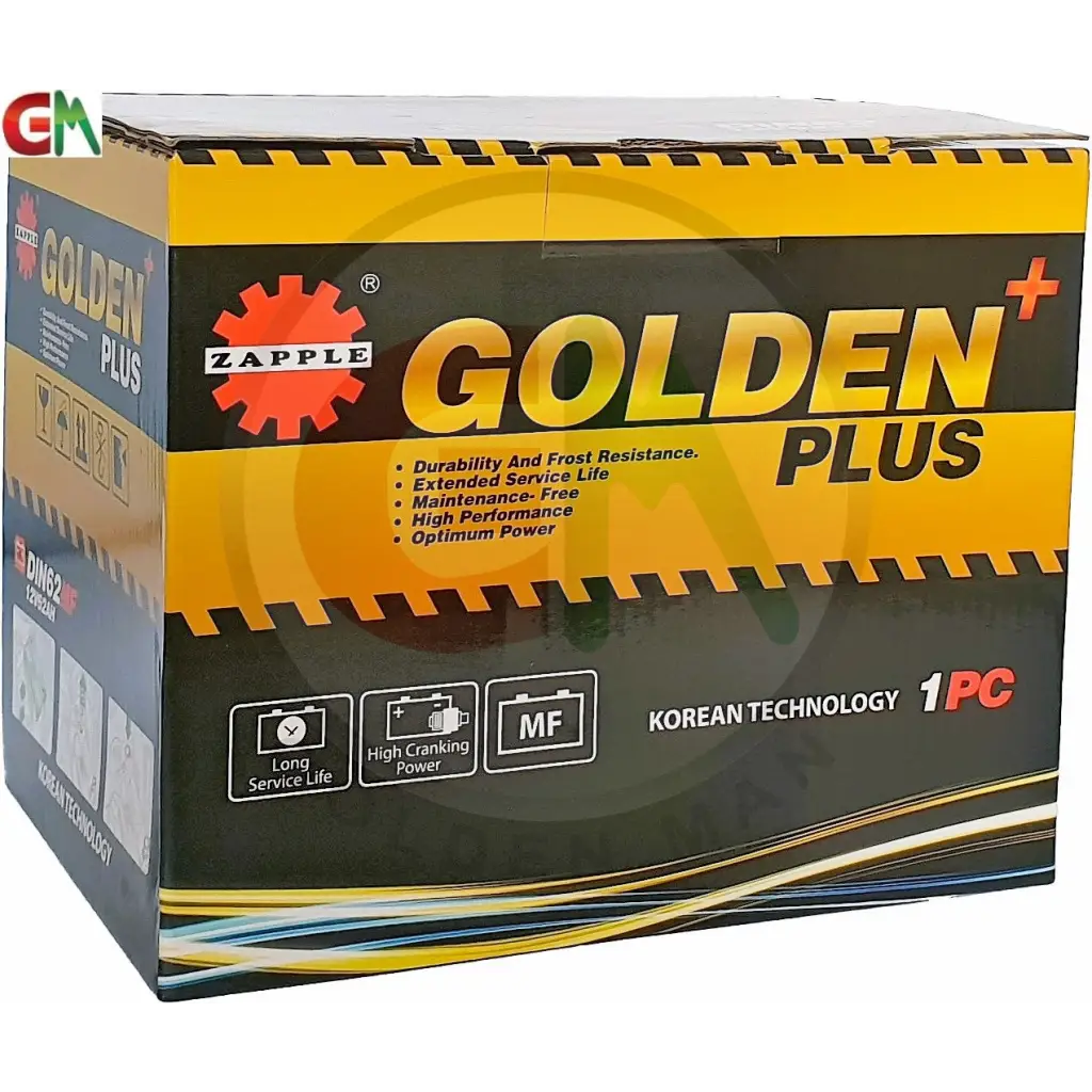 Zapple Golden Plus Car Battery - DIN62MF 12V62AH - Car