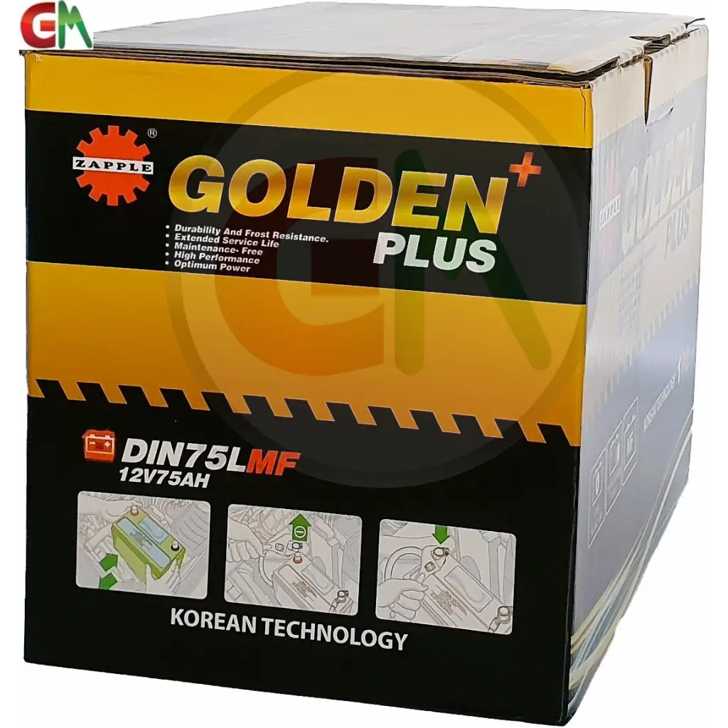 Zapple Golden Plus Car Battery - DIN75LMF 12V75AH - Car