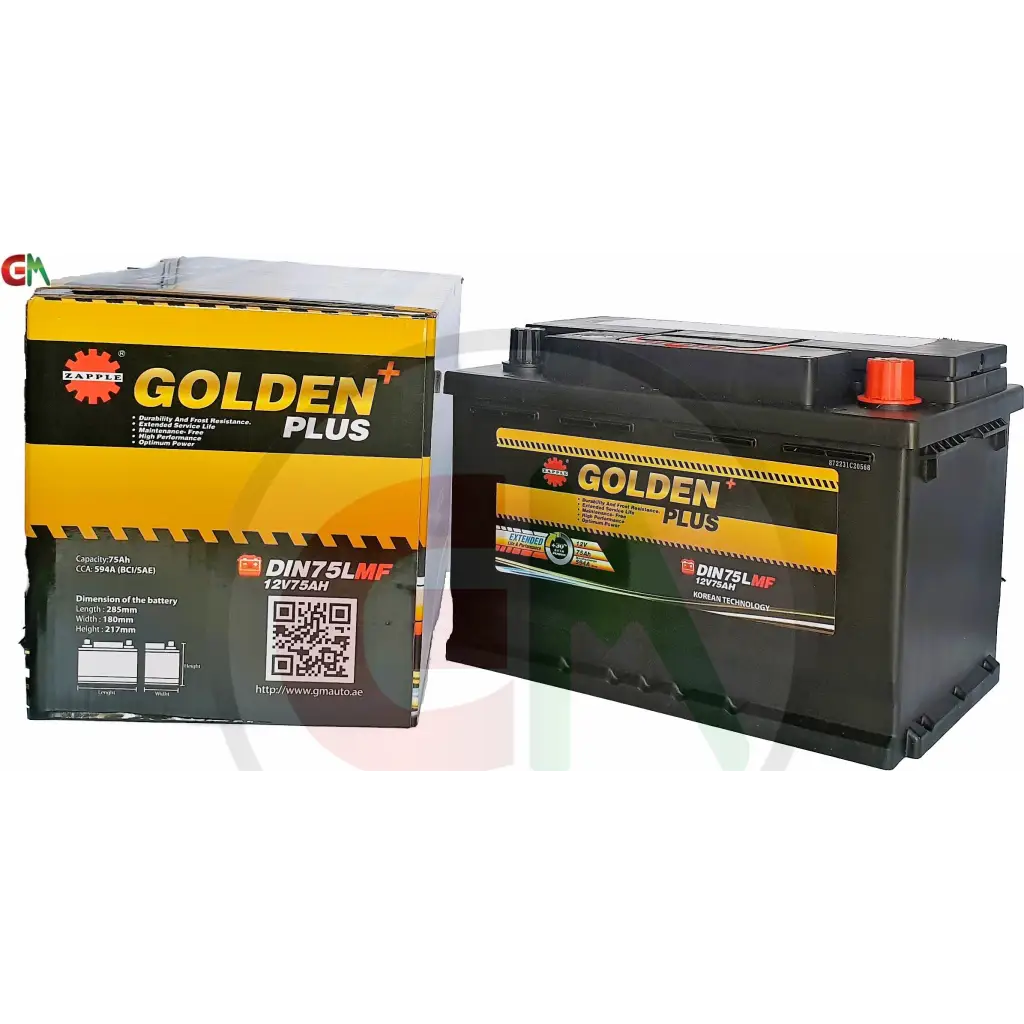 Zapple Golden Plus Car Battery - DIN75LMF 12V75AH - Car