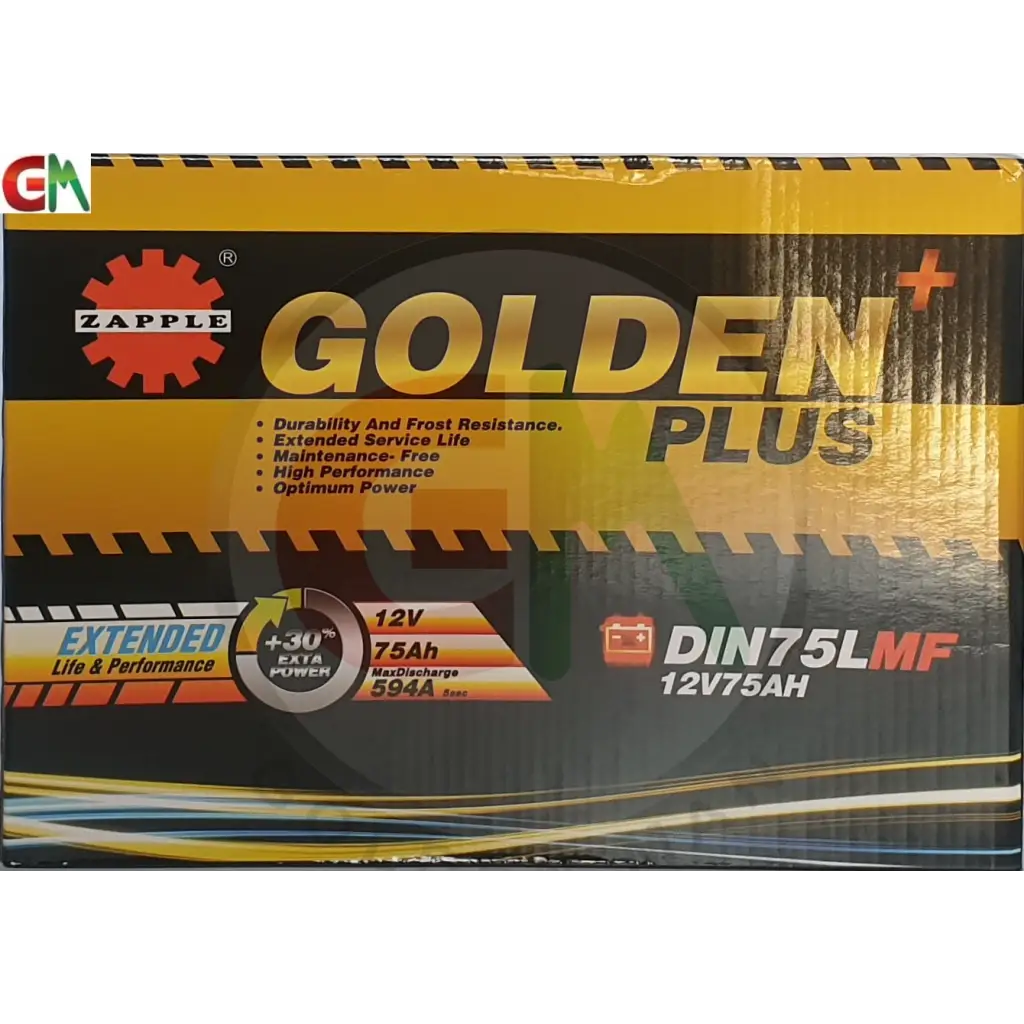 Zapple Golden Plus Car Battery - DIN75LMF 12V75AH - Car