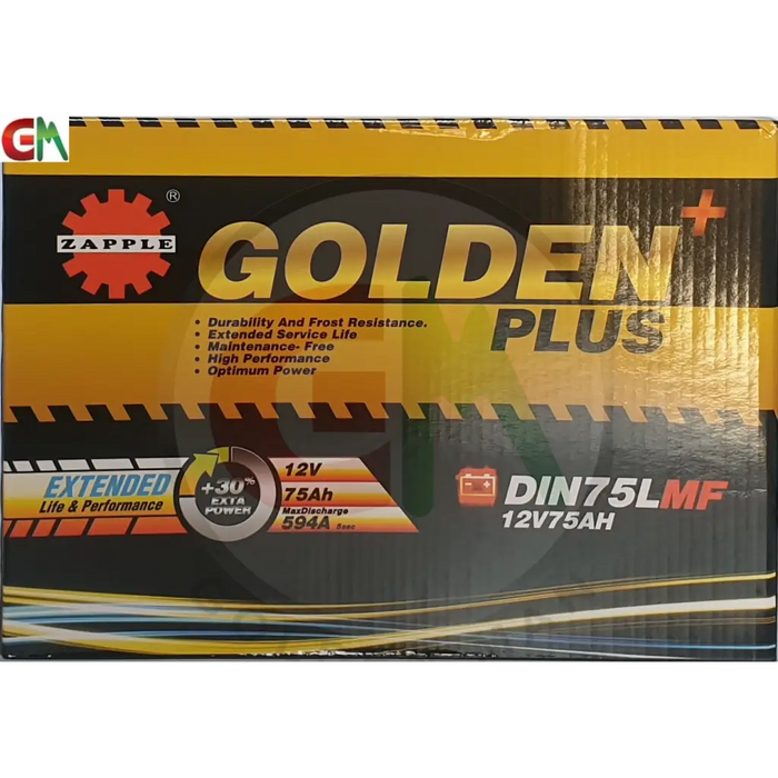 Zapple Golden Plus Car Battery - DIN75LMF 12V75AH - Car