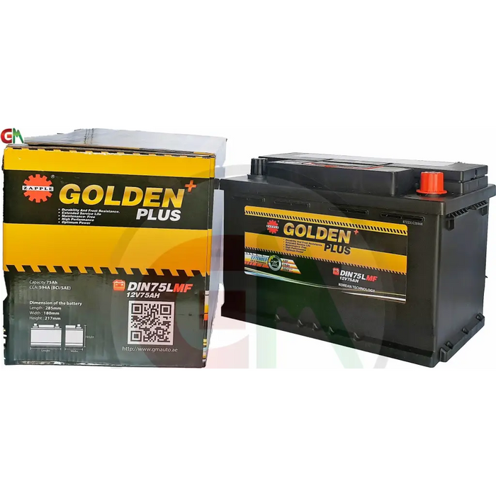 Zapple Golden Plus Car Battery - DIN75LMF 12V75AH - Car