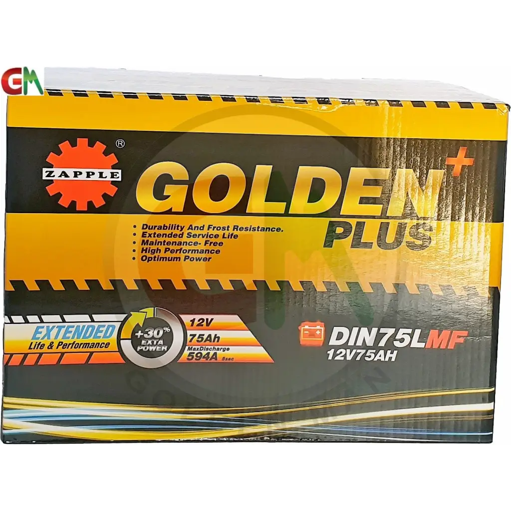 Zapple Golden Plus Car Battery - DIN75LMF 12V75AH - Car