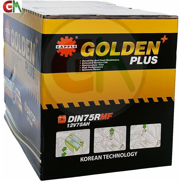 Zapple Golden Plus Car Battery - DIN75RMF 12V75AH - Car