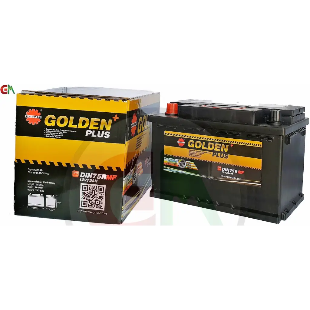Zapple Golden Plus Car Battery - DIN75RMF 12V75AH - Car