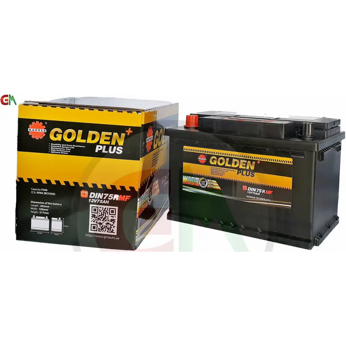 Zapple Golden Plus Car Battery - DIN75RMF 12V75AH - Car