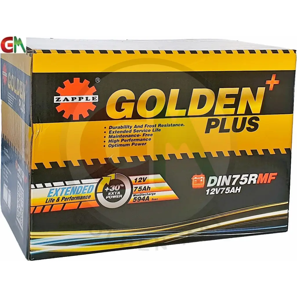 Zapple Golden Plus Car Battery - DIN75RMF 12V75AH - Car