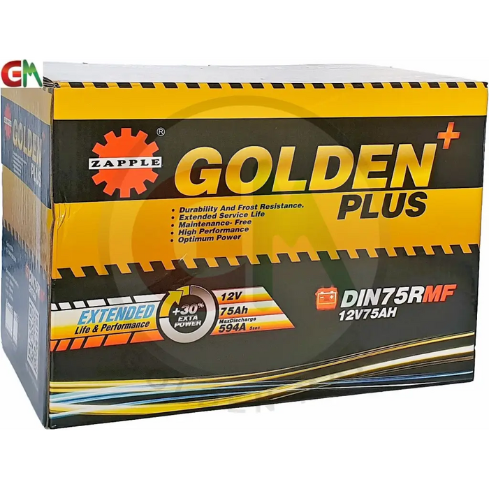 Zapple Golden Plus Car Battery - DIN75RMF 12V75AH - Car