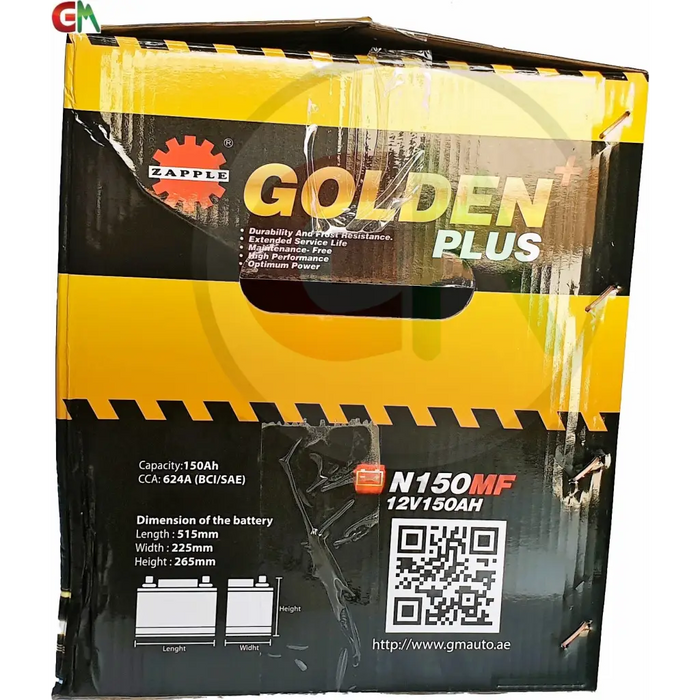 Zapple Golden Plus Car Battery - N150MF 12V150AH - Car