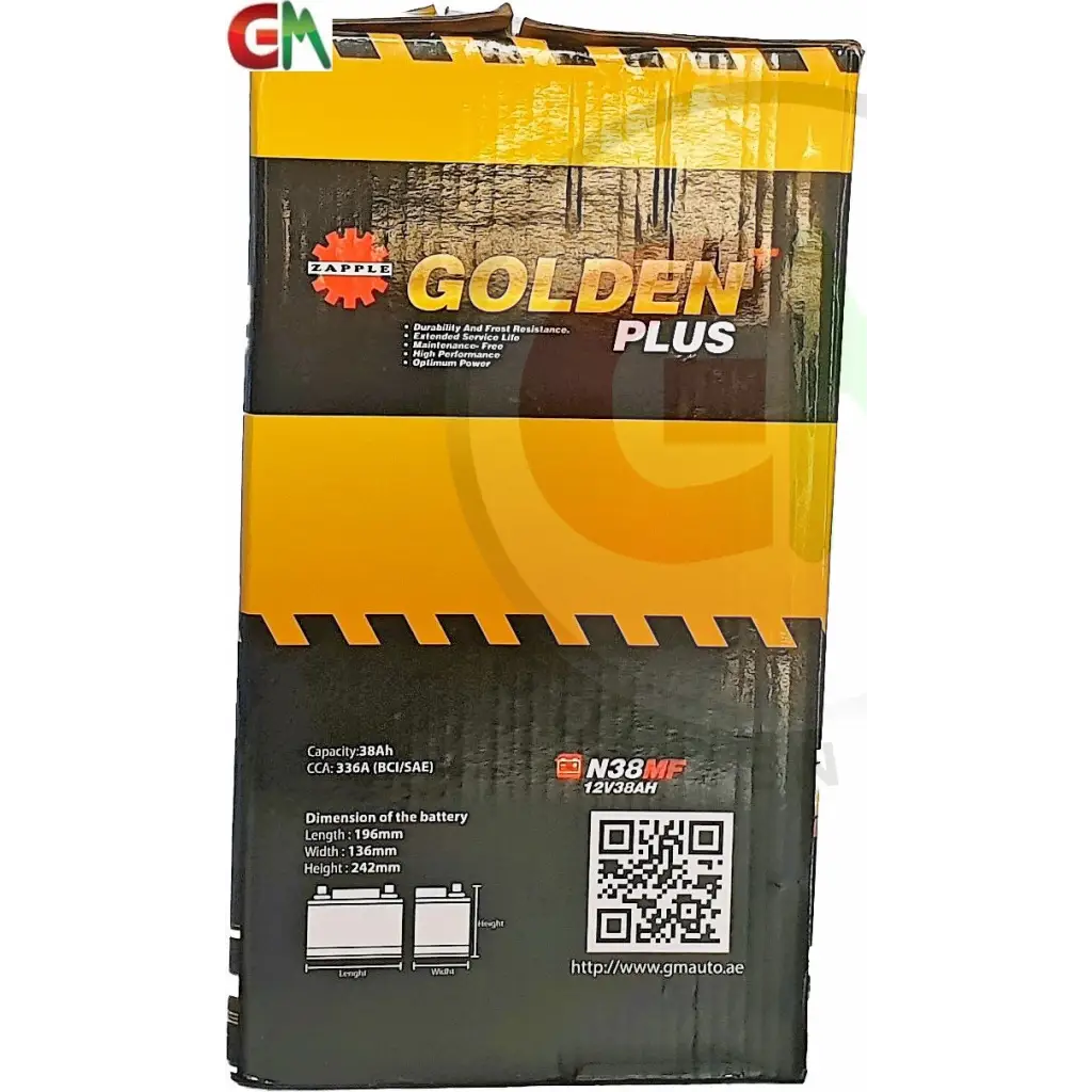 Zapple Golden Plus Car Battery - N38MF 12V38AH - Car Battery
