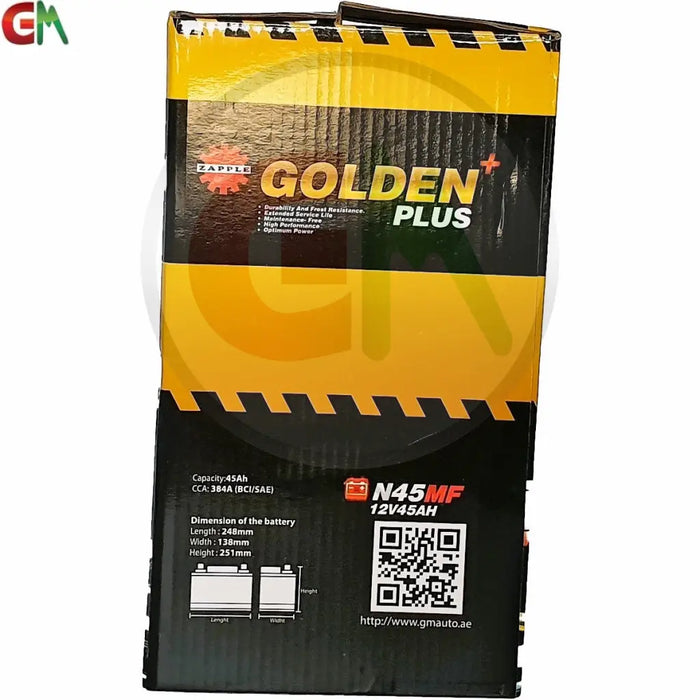 Zapple Golden Plus Car Battery - N45MF 12V45AH - Car Battery