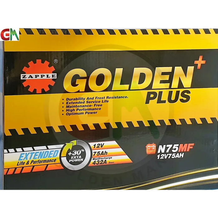 Zapple Golden Plus Car Battery - N75MF 12V75AH - Car Battery