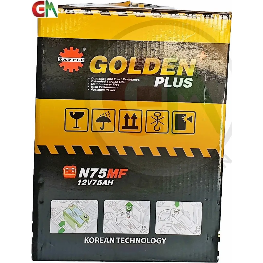 Zapple Golden Plus Car Battery - N75MF 12V75AH - Car Battery
