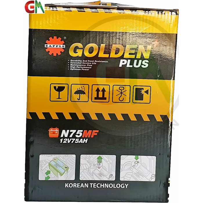 Zapple Golden Plus Car Battery - N75MF 12V75AH - Car Battery