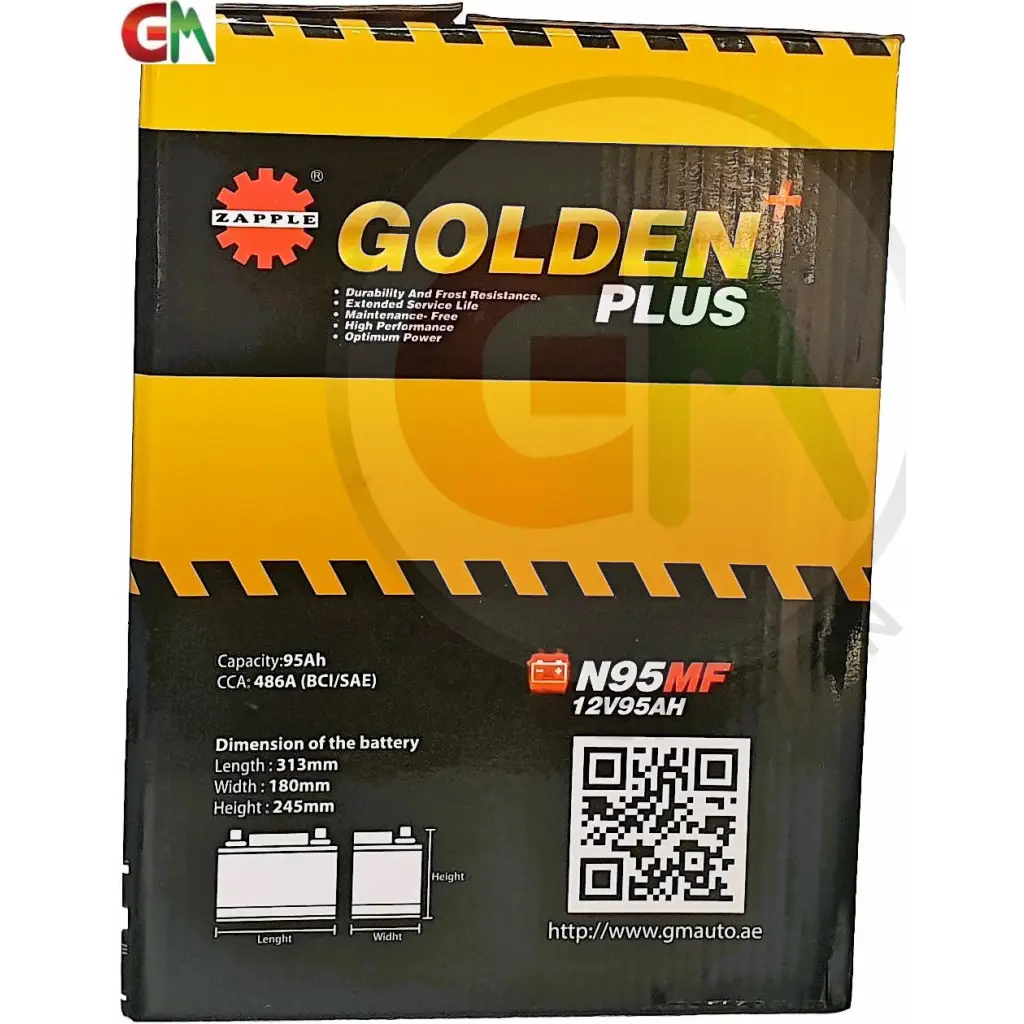 Zapple Golden Plus Car Battery - N95MF 12V95AH - Car Battery