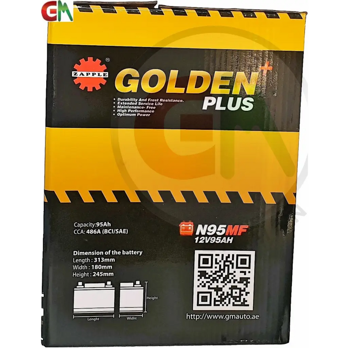 Zapple Golden Plus Car Battery - N95MF 12V95AH - Car Battery